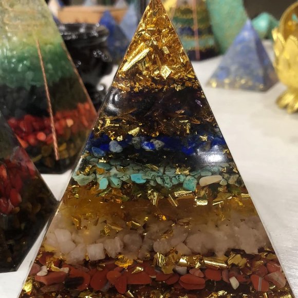 Other - 7 Chakra Orgone Pyramid-Natural Gemstone Orgonite Pyramid-Positive Energy Genera